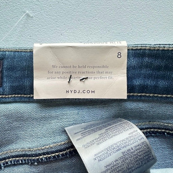 NYDJ Slim Bootcut Lift xTuck Stretch Jeans Size 8 Bleach Splatter Sandspur NWT - Picture 8 of 11